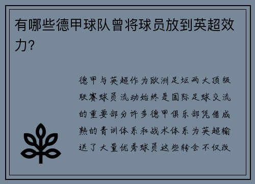 有哪些德甲球队曾将球员放到英超效力？